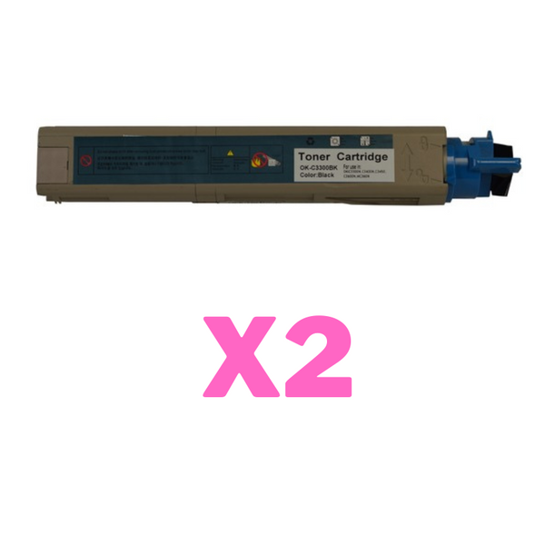 2 x Compatible OKI C3300 C3400 Black Toner Cartridge-Tonerkart