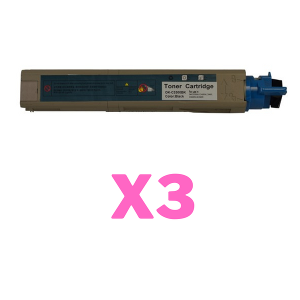 3 x Compatible OKI C3300 C3400 Black Toner Cartridge-Tonerkart