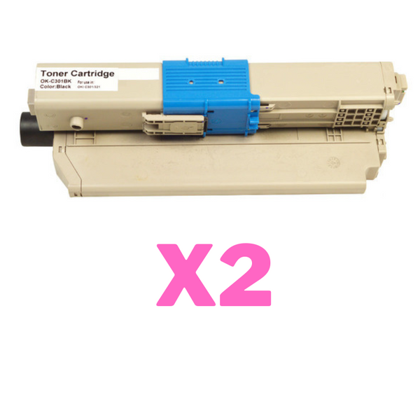 2 x Compatible OKI C301 C321 Black Toner Cartridge-Tonerkart