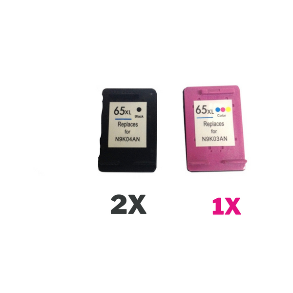 3 Pack Compatible HP 65XL Black & Colour Ink Cartridge Set (2BK,1C) N9K04AA N9K03AA-Tonerkart