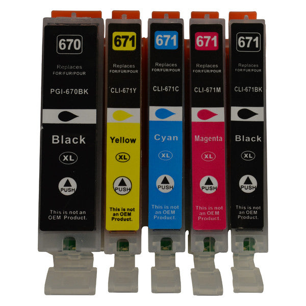 5 Pack Compatible Canon PGI-670XL CLI-671XL Ink Cartridge Set (1BK,1PBK,1C,1M,1Y)-Tonerkart