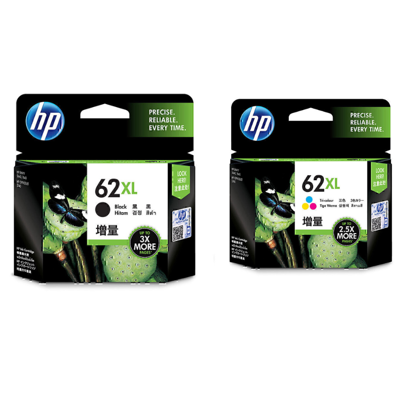 3 Pack Genuine HP 62XL Black & Colour Ink Cartridge Set (2BK,1C) C2P05AA C2P07AA-Tonerkart