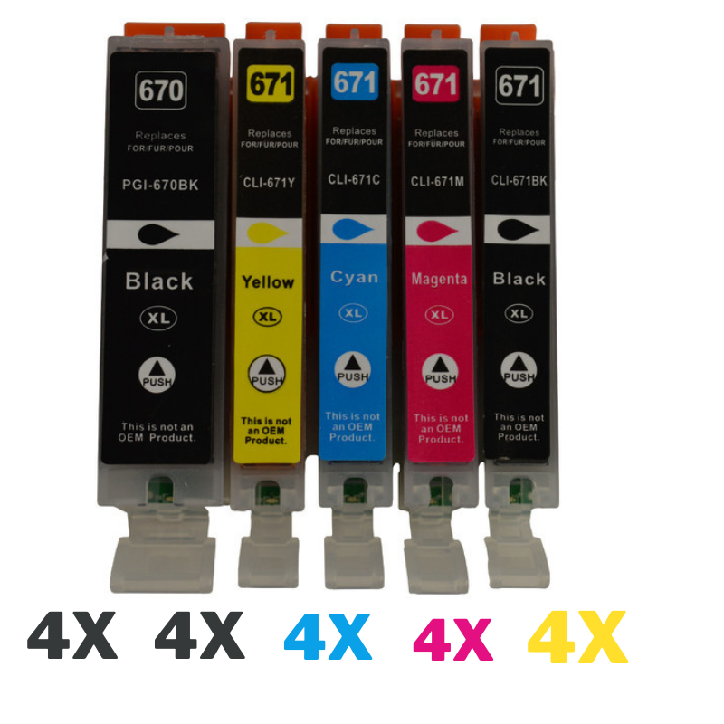 20 Pack Compatible Canon PGI-670XL CLI-671XL Ink Cartridge Set (4BK,4PBK,4C,4M,4Y)-Tonerkart