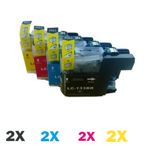 8 Pack Compatible Brother LC-133 Ink Cartridge Set (2BK,2C,2M,2Y)-Tonerkart
