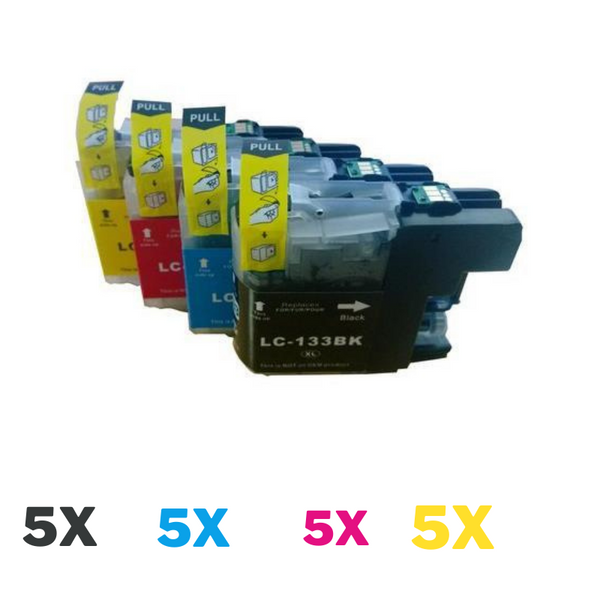 20 Pack Compatible Brother LC-133 Ink Cartridge Set (5BK,5C,5M,5Y)-Tonerkart