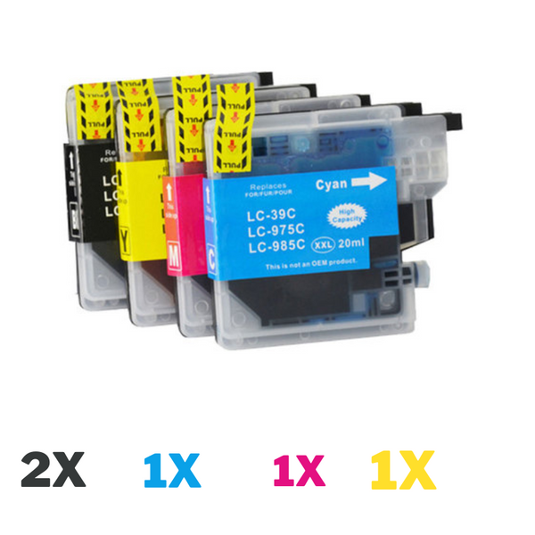 5 Pack Compatible Brother LC-39 Ink Cartridge Set (2BK,1C,1M,1Y)-Tonerkart