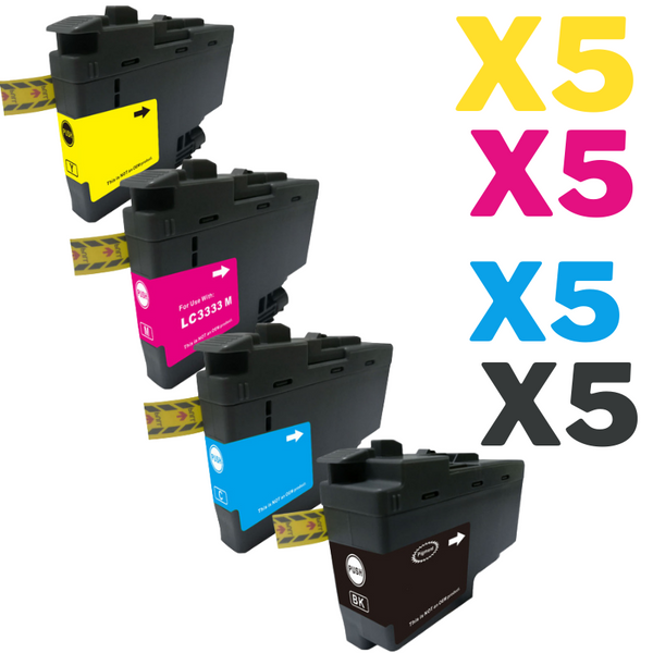 20 Pack Compatible Brother LC-3333 Ink Cartridge Set (5BK,5C,5M,5Y)-Tonerkart