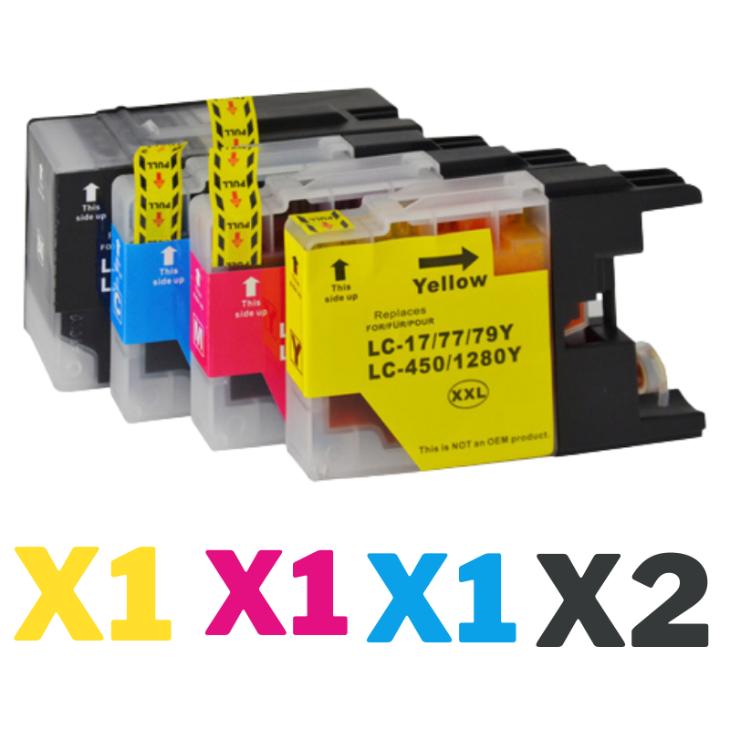 5 Pack Compatible Brother LC-77XL Ink Cartridge Set (2BK,1C,1M,1Y)-Tonerkart