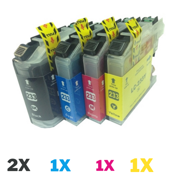 5 Pack Compatible Brother LC-233 Ink Cartridge Set (2BK,1C,1M,1Y)-Tonerkart