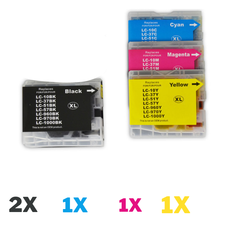 5 Pack Compatible Brother LC-37 Ink Cartridge Set (2BK,1C,1M,1Y)-Tonerkart