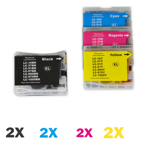 8 Pack Compatible Brother LC-37 Ink Cartridge Set (2BK,2C,2M,2Y)-Tonerkart
