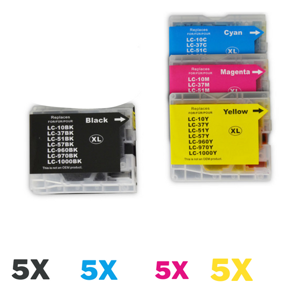 20 Pack Compatible Brother LC-37 Ink Cartridge Set (5BK,5C,5M,5Y)-Tonerkart