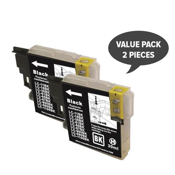 LC38 LC67 Black Compatible Brother Inkjet Cartridge (Pack of 2) - Tonerkart